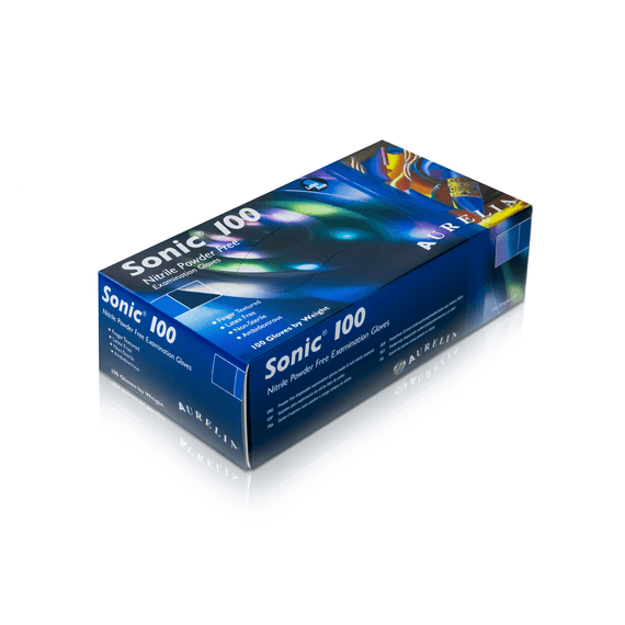 A selection of blue medical-grade industrial nitrile disposable gloves for UK businesses.