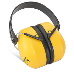 Beeswift Folding Ear Defenders collapsed in a compact fold-away position