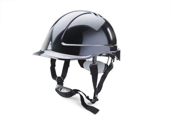 Beeswift BBSHRPBL black reduced peak safety helmet with 4-point chinstrap